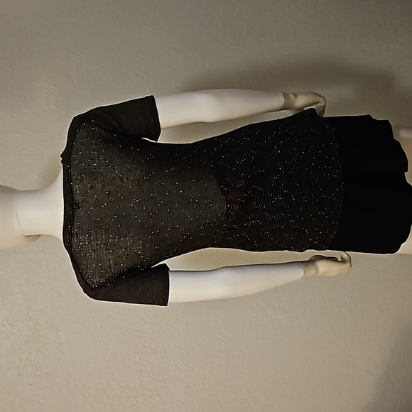 MISS ME Black Floral Paisley Bedazzled Metallic Mesh Short Sleeve Goth Tee - Picture 6 of 8